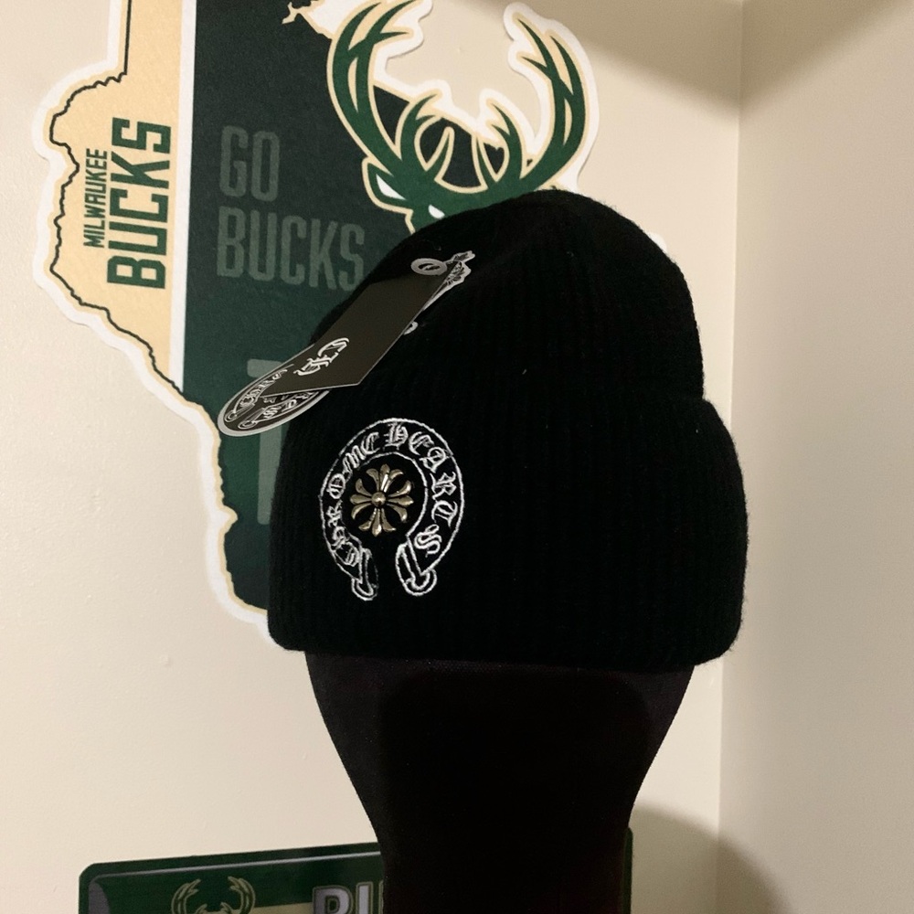 Chrome Hearts Black Beanie with Silver Detailing